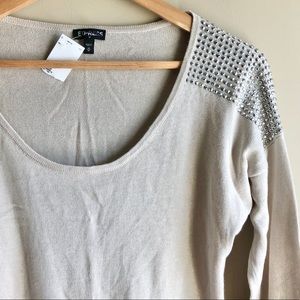 Express Studded Shoulder Cream Sweater